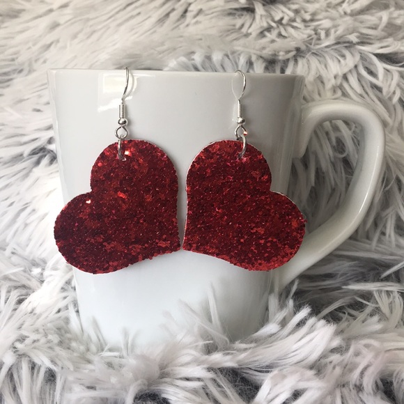3/$20 Chunky red glitter heart earrings - Picture 2 of 3
